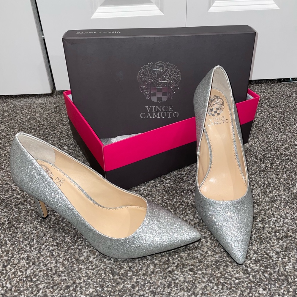 DSW Vince Camuto Silver Heels pointed toe